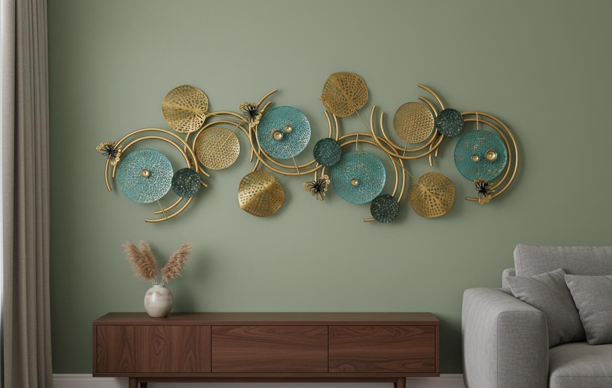 Teal and Gold Botanical Swirl Wall Decor