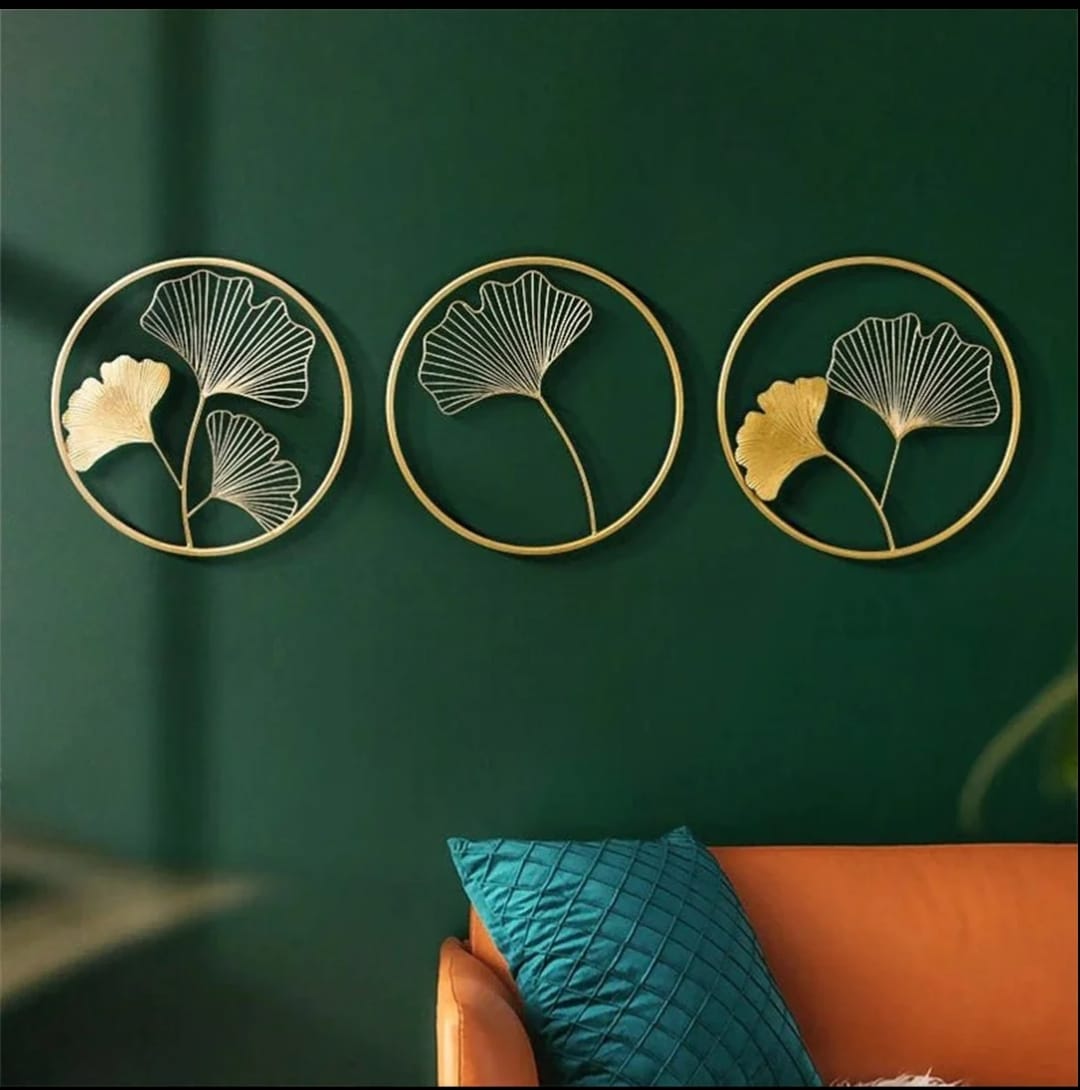 Nature's Radiance: Three-Piece Ginkgo Leaf Wall Sculpture