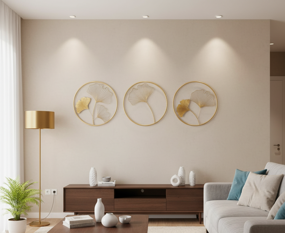 Nature's Radiance: Three-Piece Ginkgo Leaf Wall Sculpture