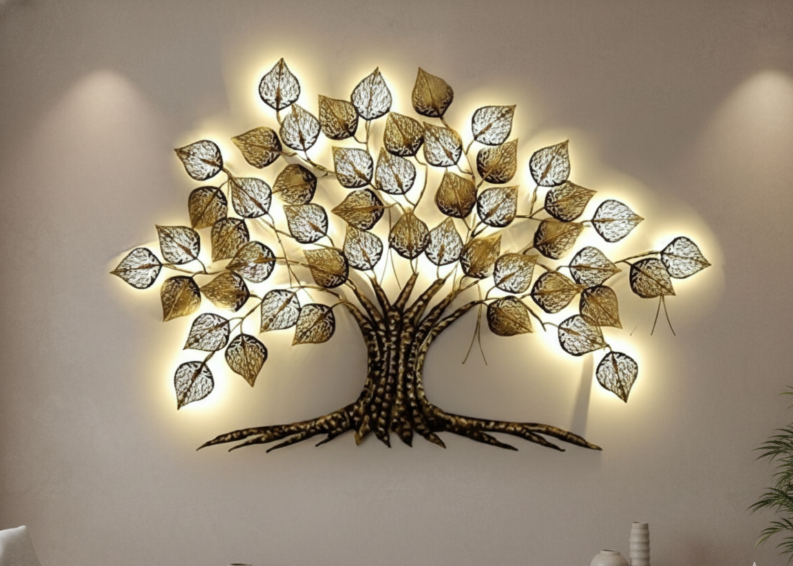 Golden Illuminated Tree of Life Wall Art