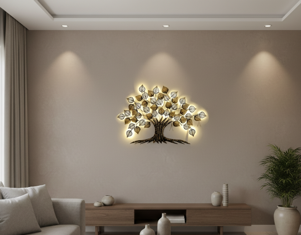 Golden Illuminated Tree of Life Wall Art