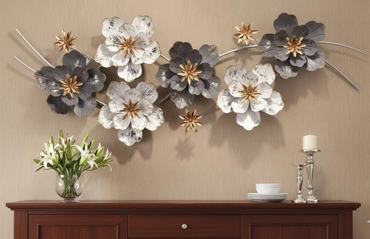 Midnight Bloom Metal Flower Wall Sculpture