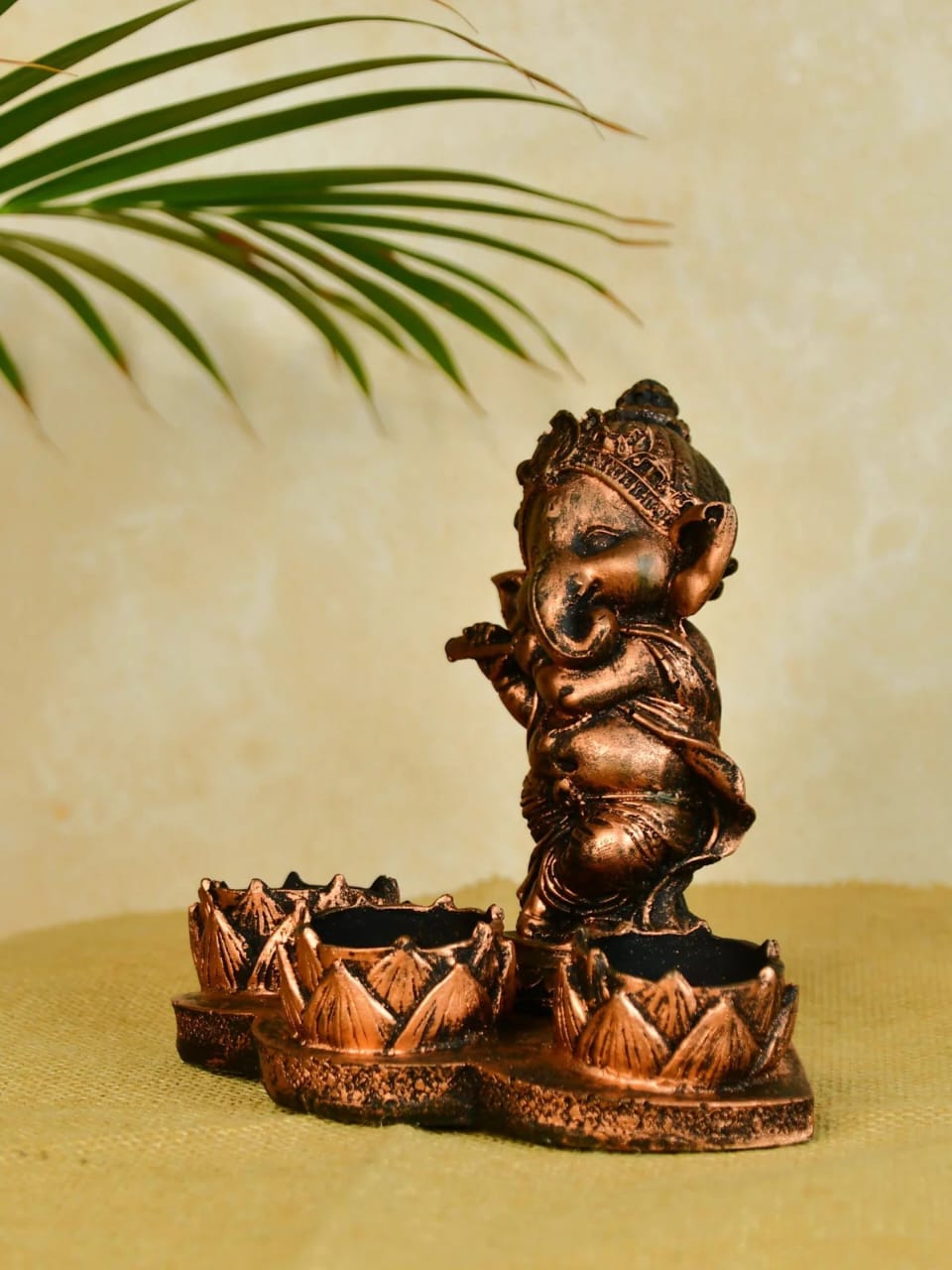 Lord Ganesha Statue with Lotus Tealight Candle Holder