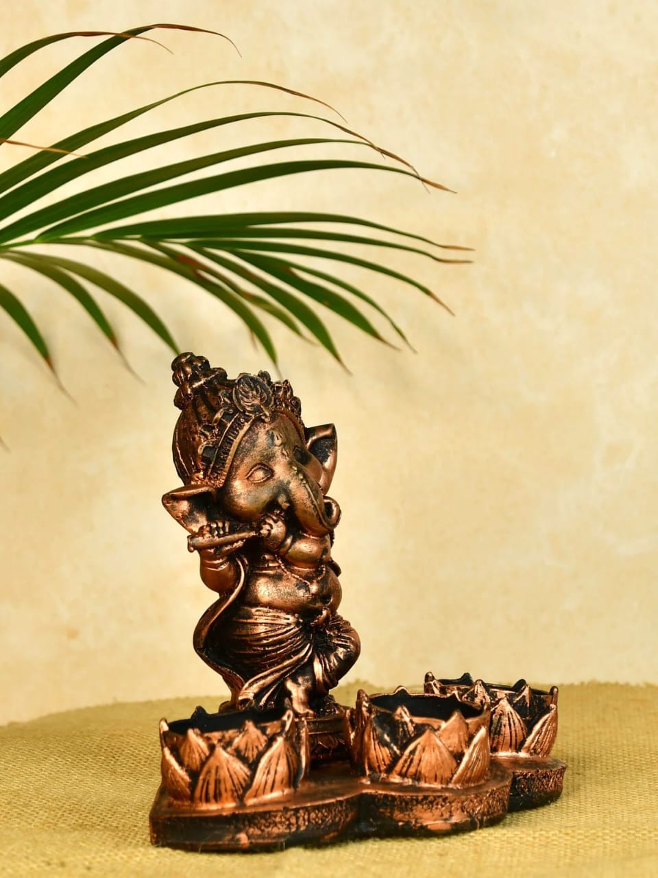 Lord Ganesha Statue with Lotus Tealight Candle Holder
