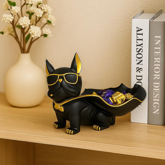 Luxury Bulldog Statue With Accessory Tray