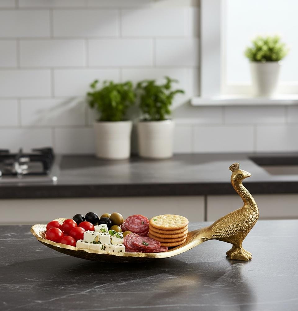 VIRENZA presents Decorative Peacock Tray/Peacock Platter, Gold Plated Serveware -12 Inch