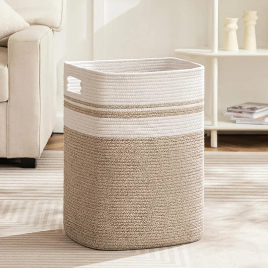 Beige & White Foldable Cotton Storage bin- 22 inch x 17 inch x 13 inch; 75L