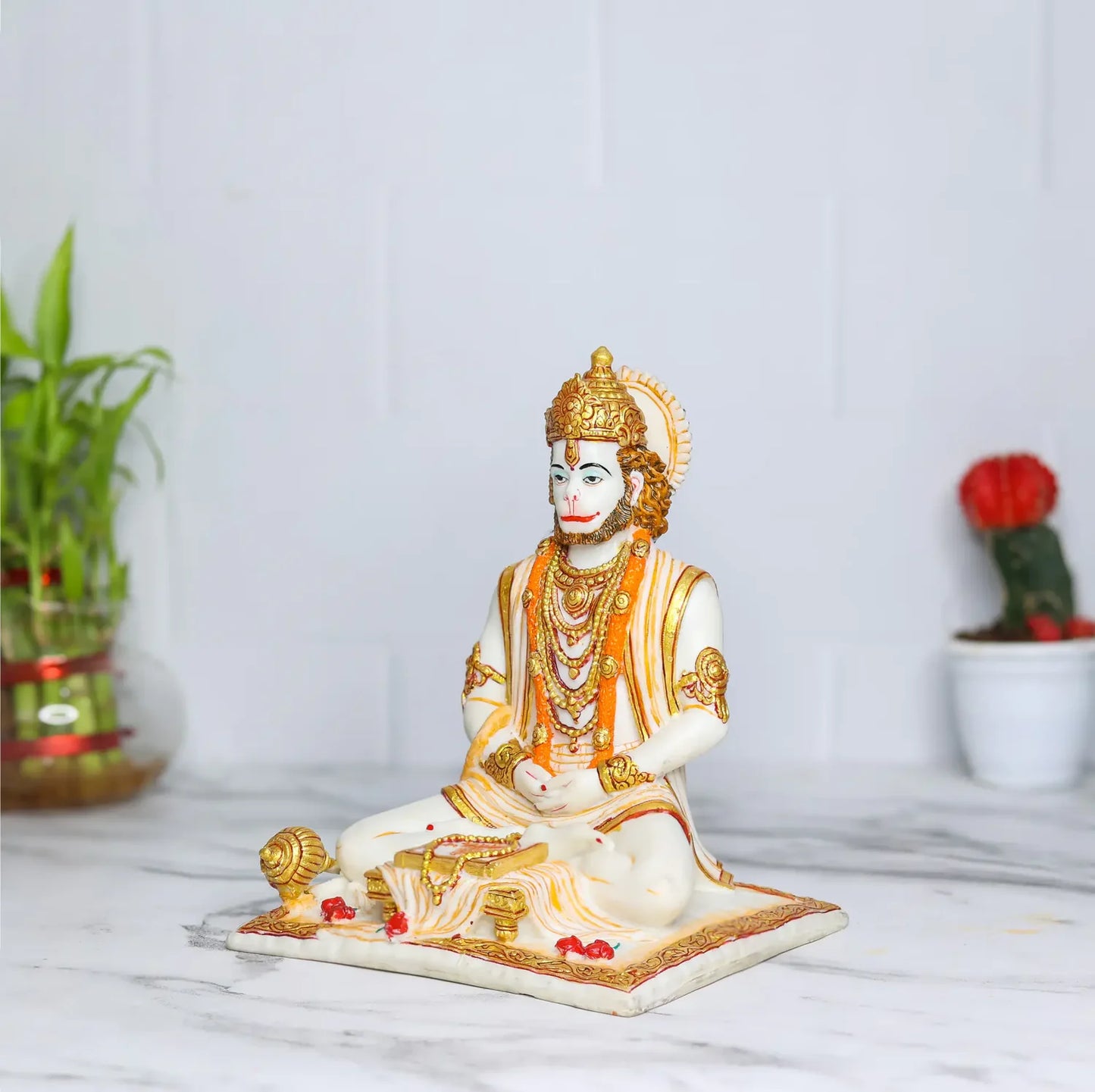 Lord Hanuman sitting statue with gada & reading Book|Kitab Hanuman