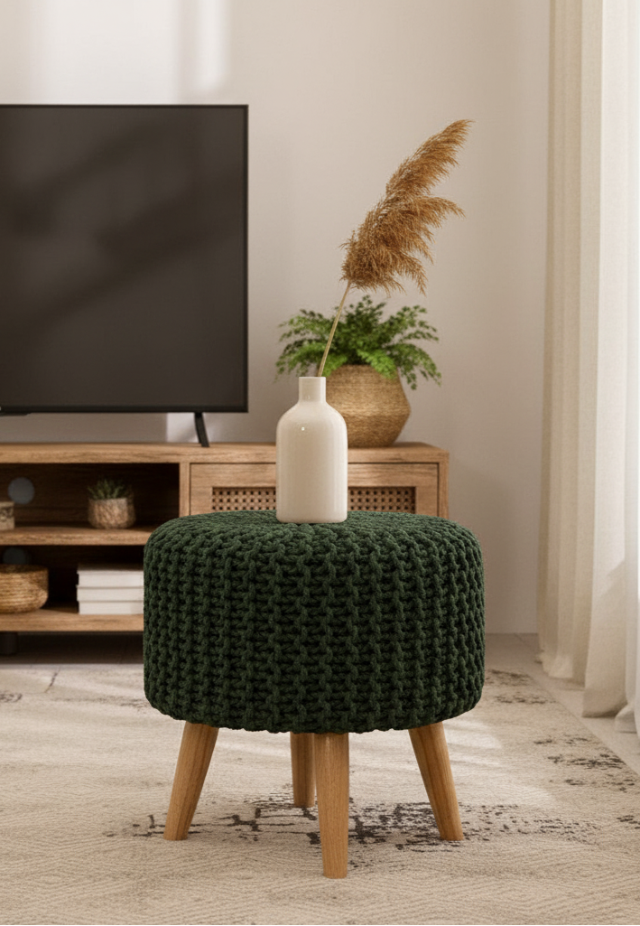Dark Green Cotton Dori Ottoman Stools for Living Room - Multiple Sizes