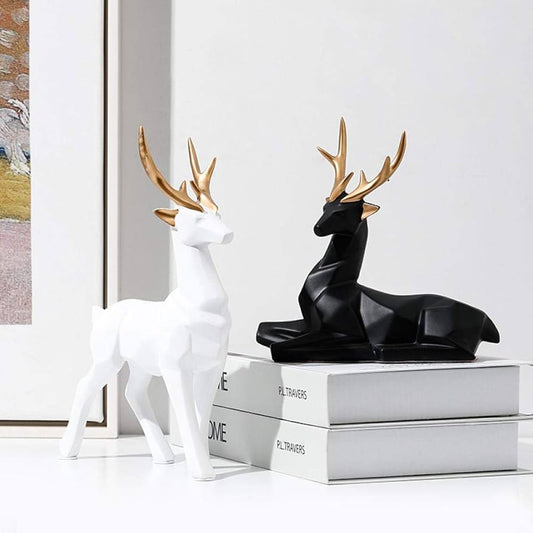 Deer Set - White and Black Pair Resin Statue