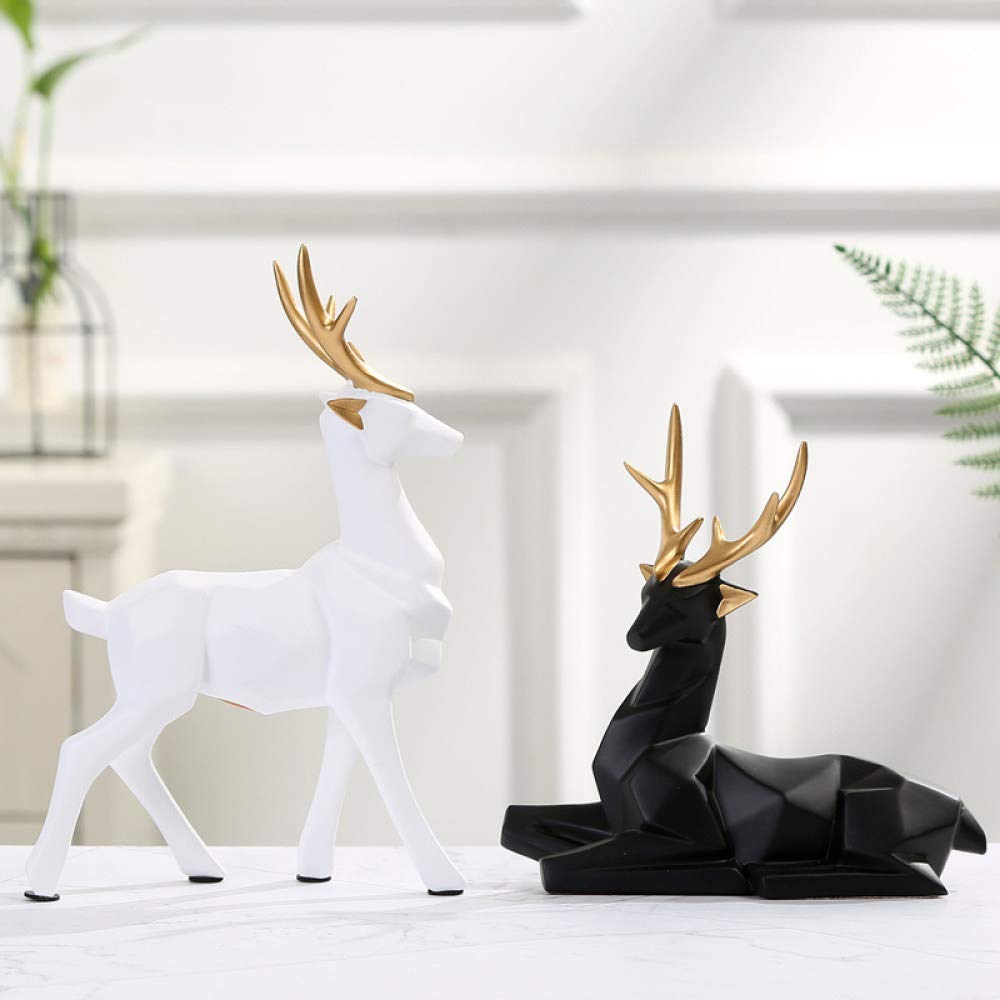 Deer Set - White and Black Pair Resin Statue