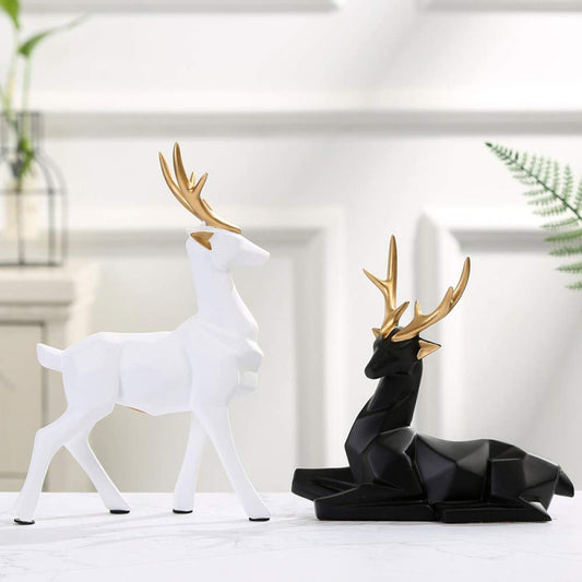 Deer Set - White and Black Pair Resin Statue