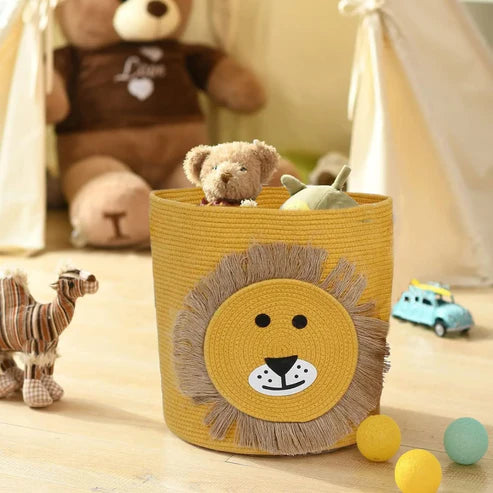 Lion Face Cotton Storage Basket with Lid