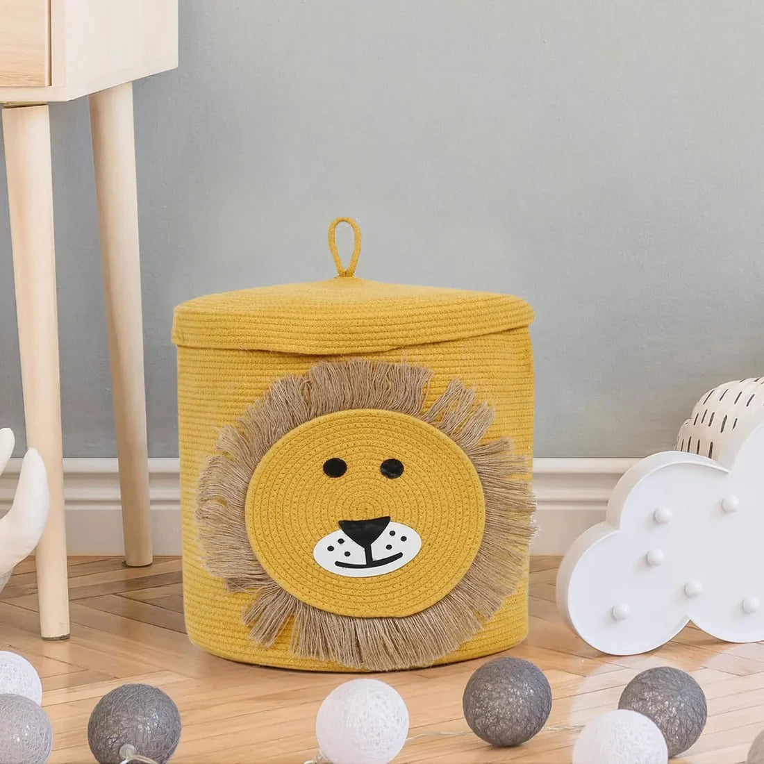 Lion Face Cotton Storage Basket with Lid