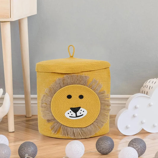 Lion Face Cotton Storage Basket with Lid