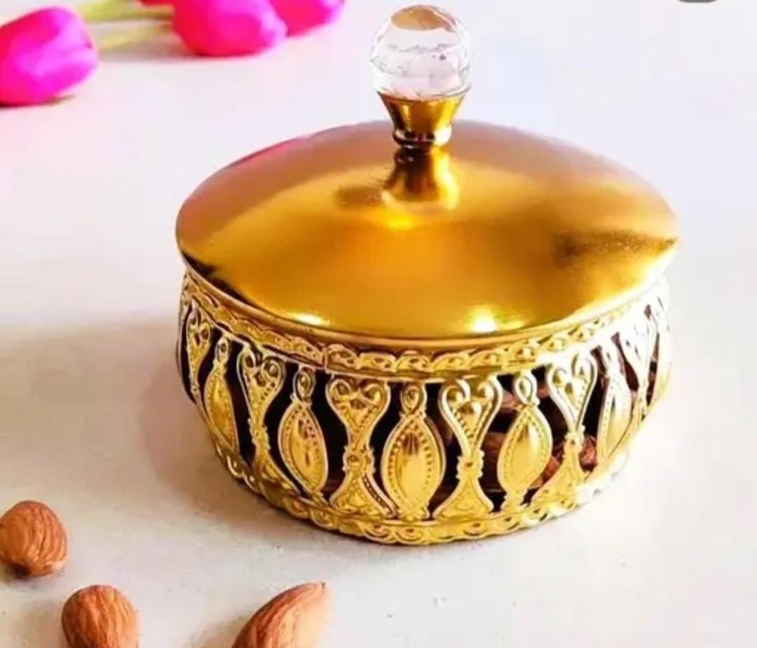 Decorative Gold Box with Crystal Lid