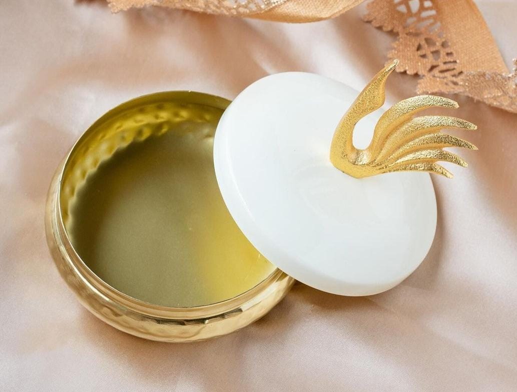 Round Metal Box with Swan Design Lid