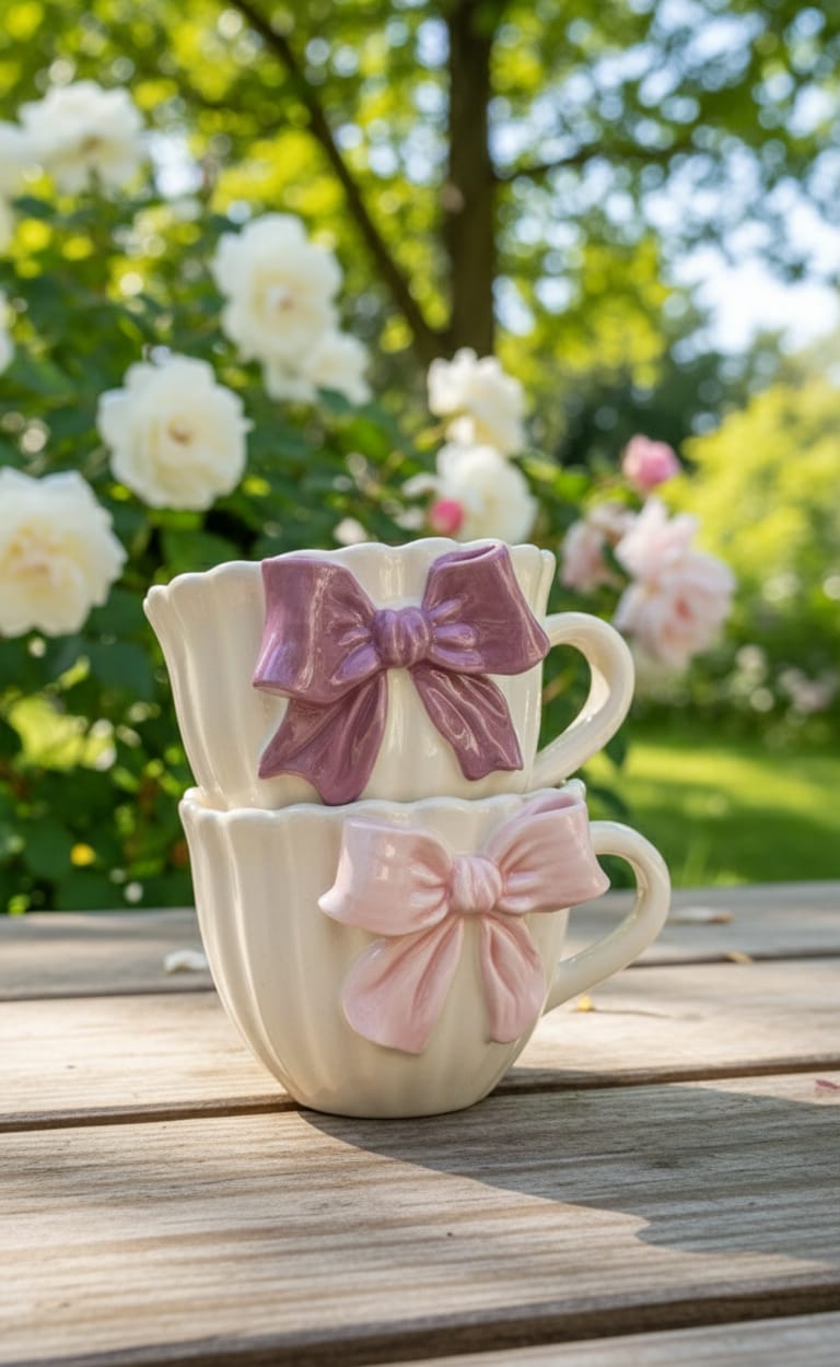Ruffled Edge Bow Design Mugs (Set of 2)