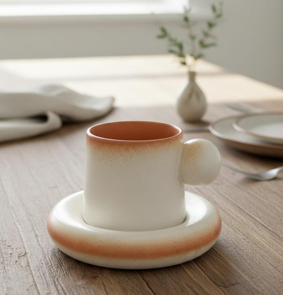 Terracotta Glow Mug with Saucer