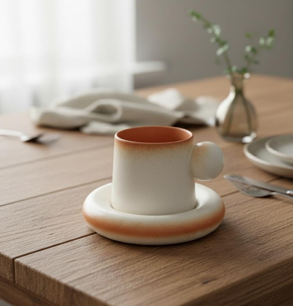 Terracotta Glow Mug with Saucer