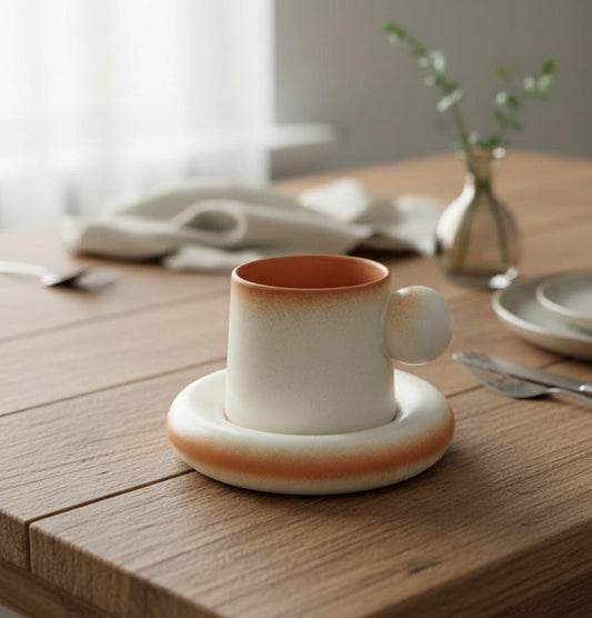Terracotta Glow Mug with Saucer
