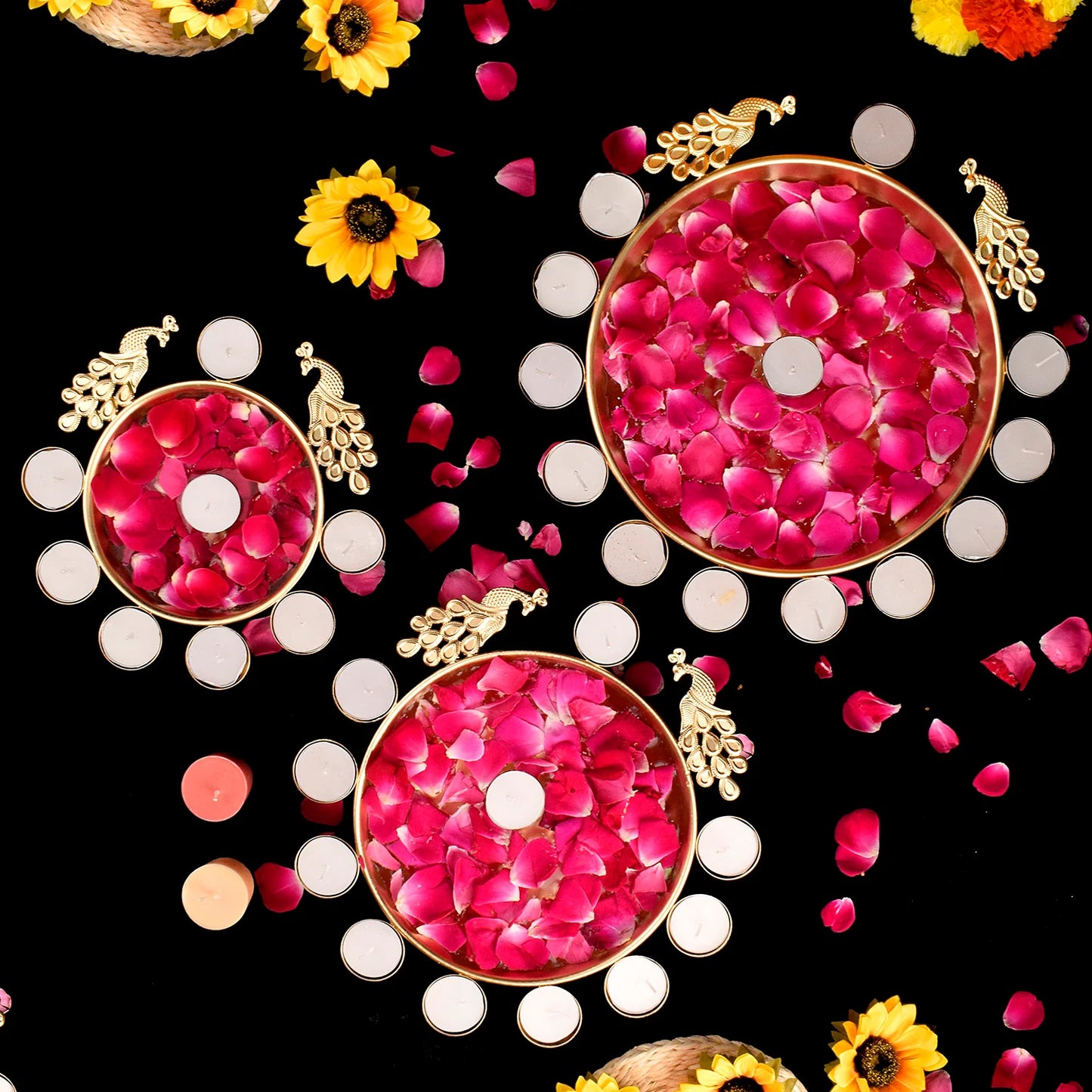 Peacock Design Diya Decoration Golden Urli