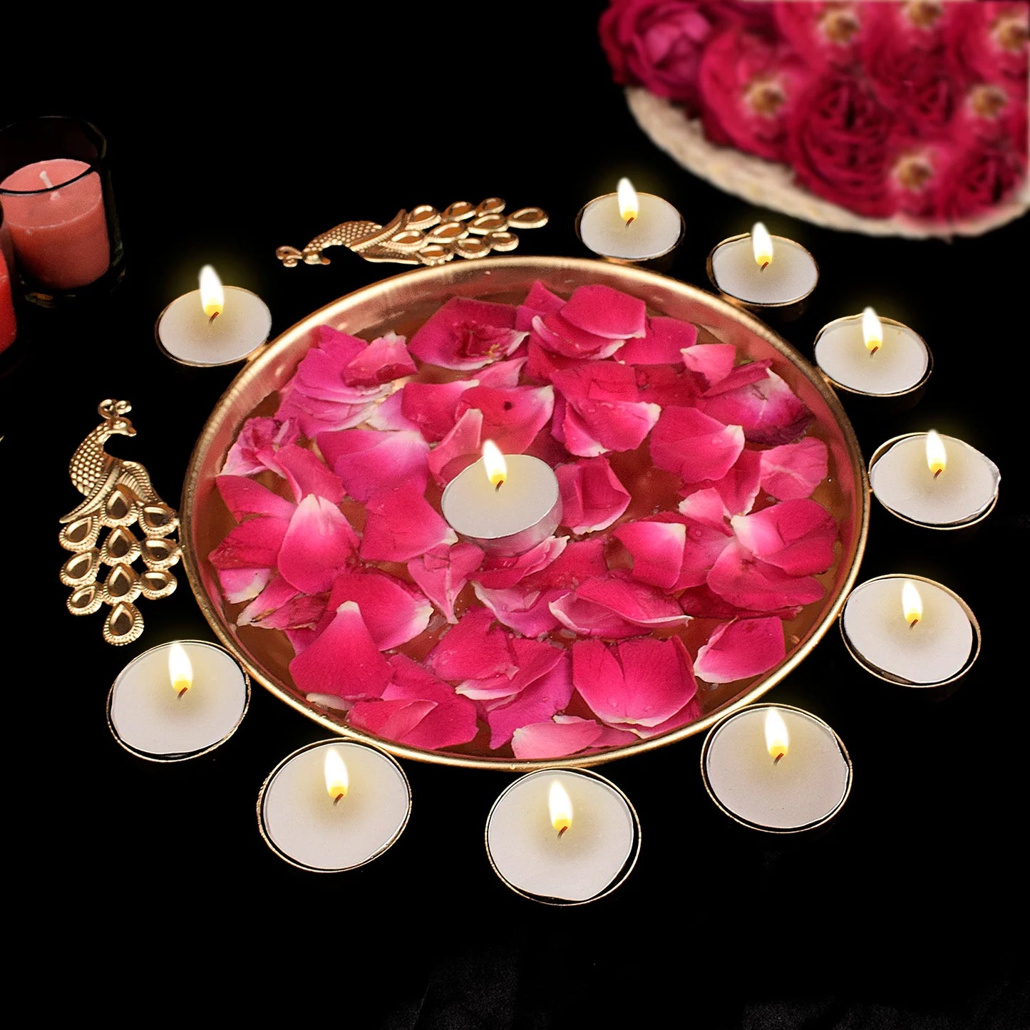 Peacock Design Diya Decoration Golden Urli