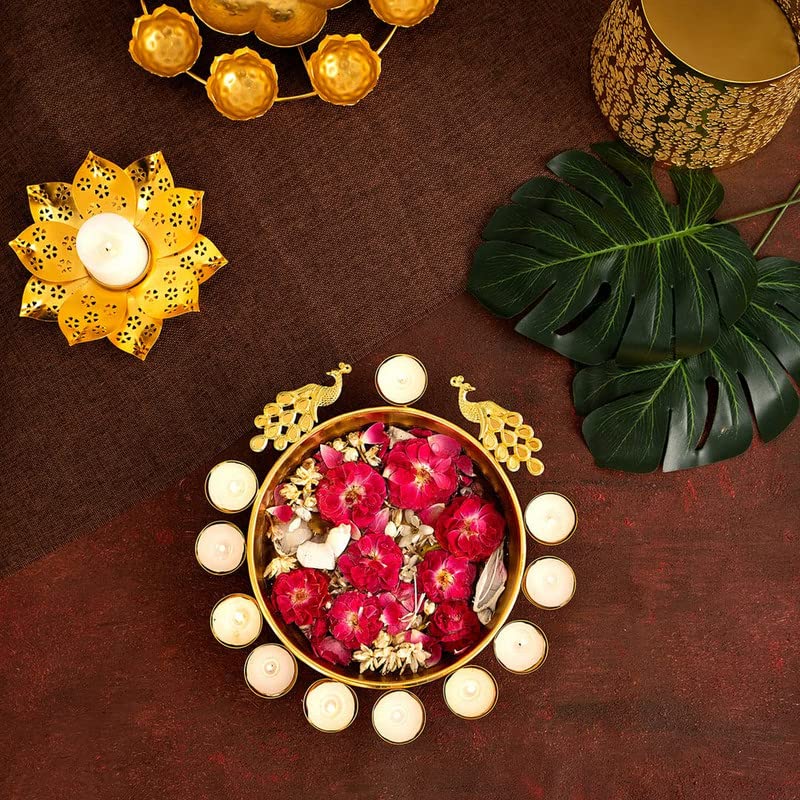 Peacock Design Diya Decoration Golden Urli