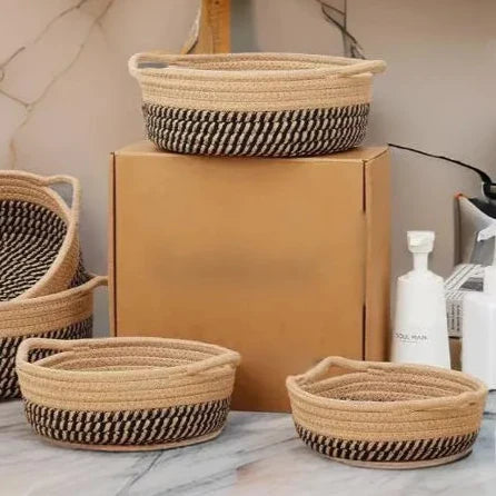 Beige & Black Cotton Rope Organizer & Shelf Baskets