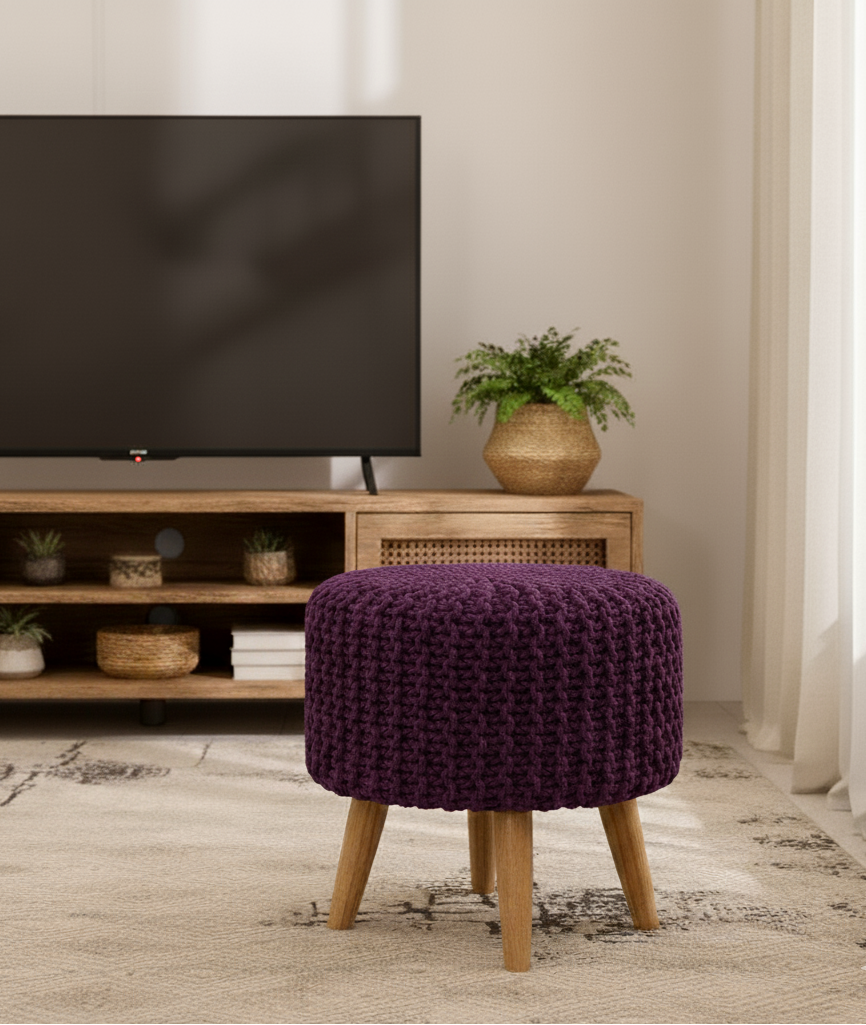 Purple Cotton Dori Ottoman Stools for Living Room - Multiple Sizes