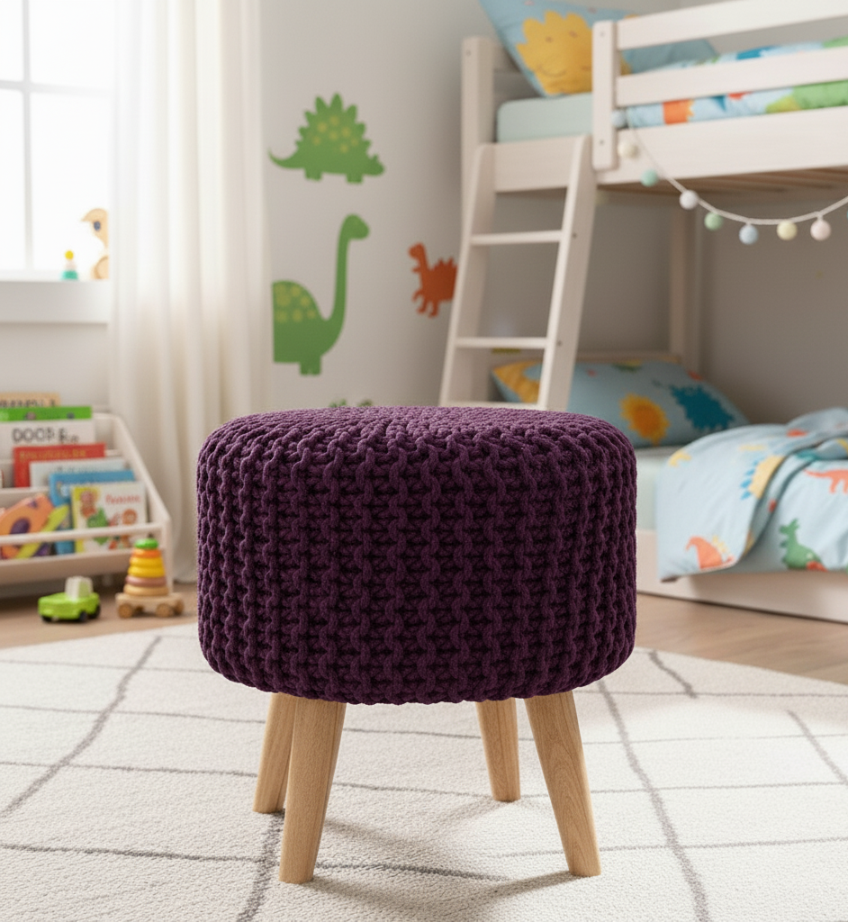Purple Cotton Dori Ottoman Stools for Living Room - Multiple Sizes