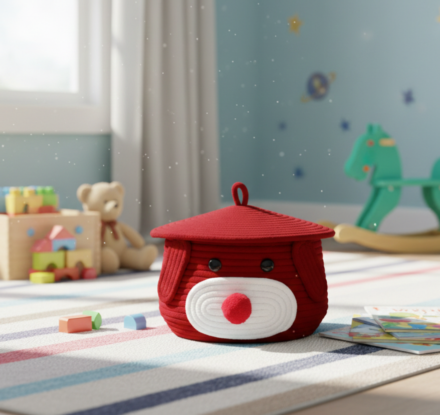 Kids Multi-Purpose Cotton Basket with Lid - Multiple Colors - 11 x 11 x 7 inch