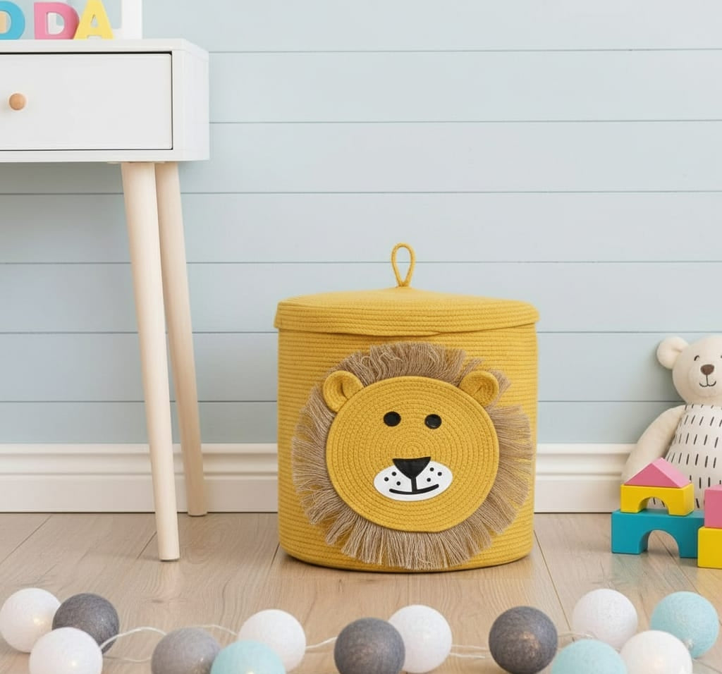 Lion Cotton Kids Storage Basket with Lid