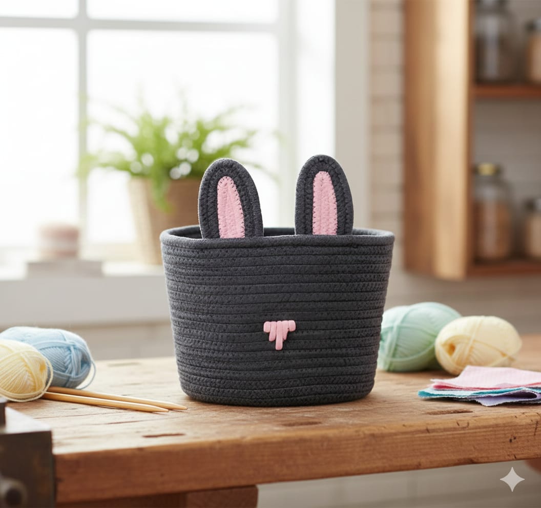 Kids Cute Cotton Bunny Ear Basket - Multiple colors