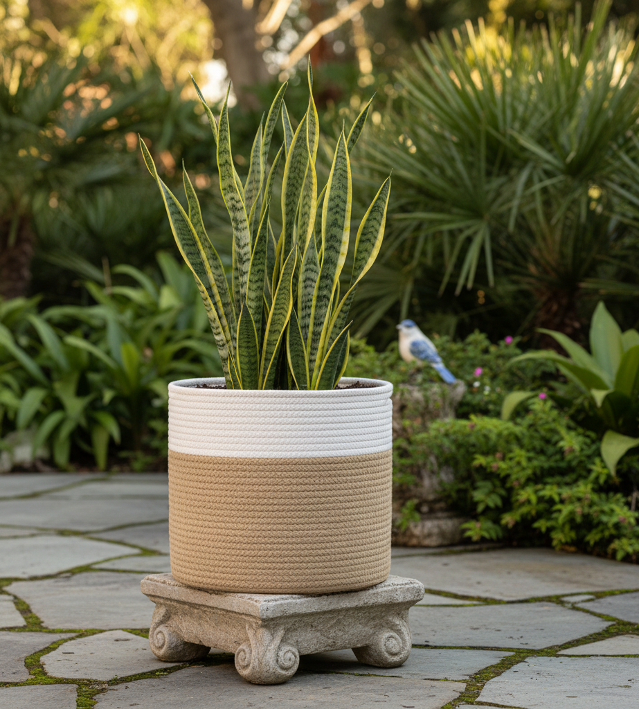 White & Beige Cotton Storage Basket / Planter - Multiple Sizes