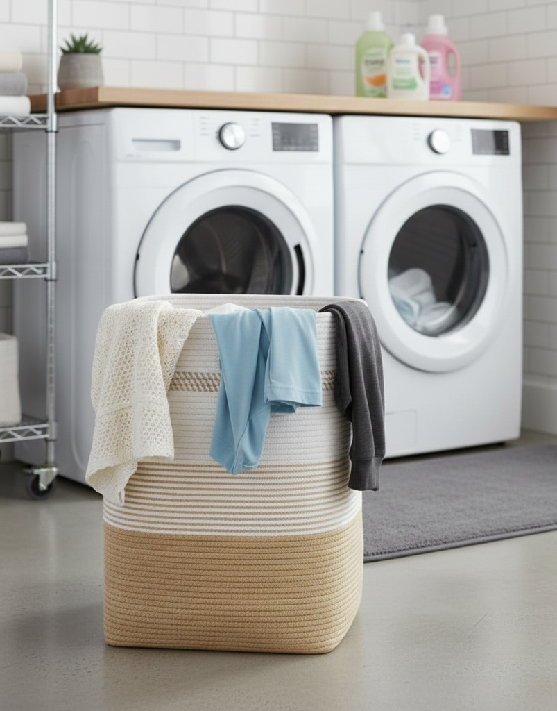 White & Beige Cotton Rope Storage Basket - 18 x 15 x 11 inch