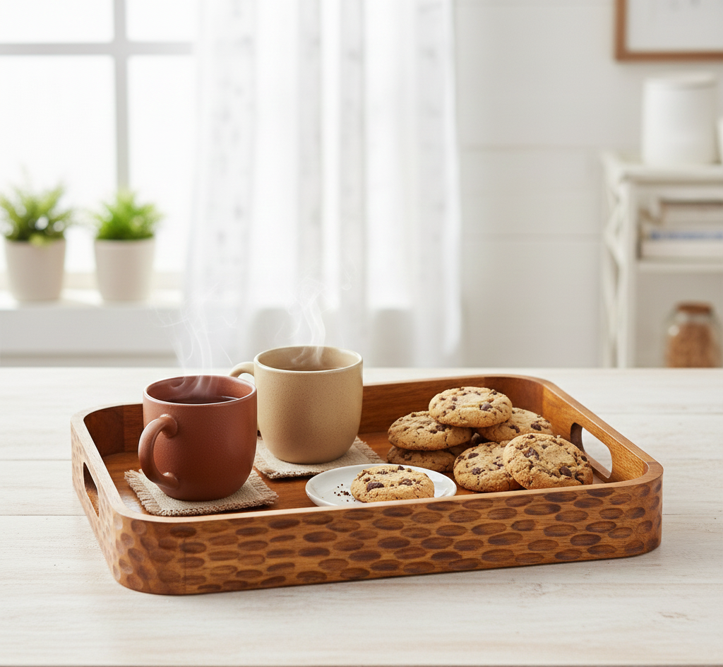 Acacia Heritage Rectangular Large Serving Tray - Walnut Finish