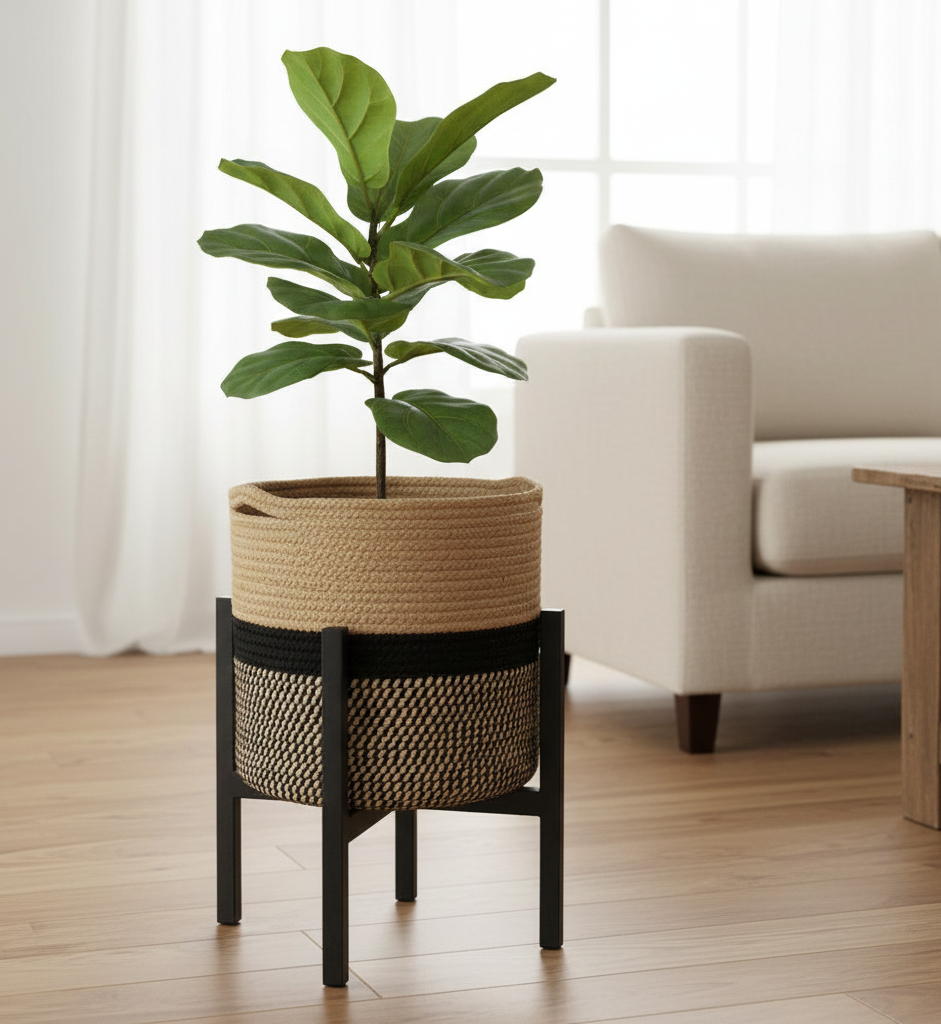 Beige & Black Cotton Planter & Organizer Basket - Multiple Sizes