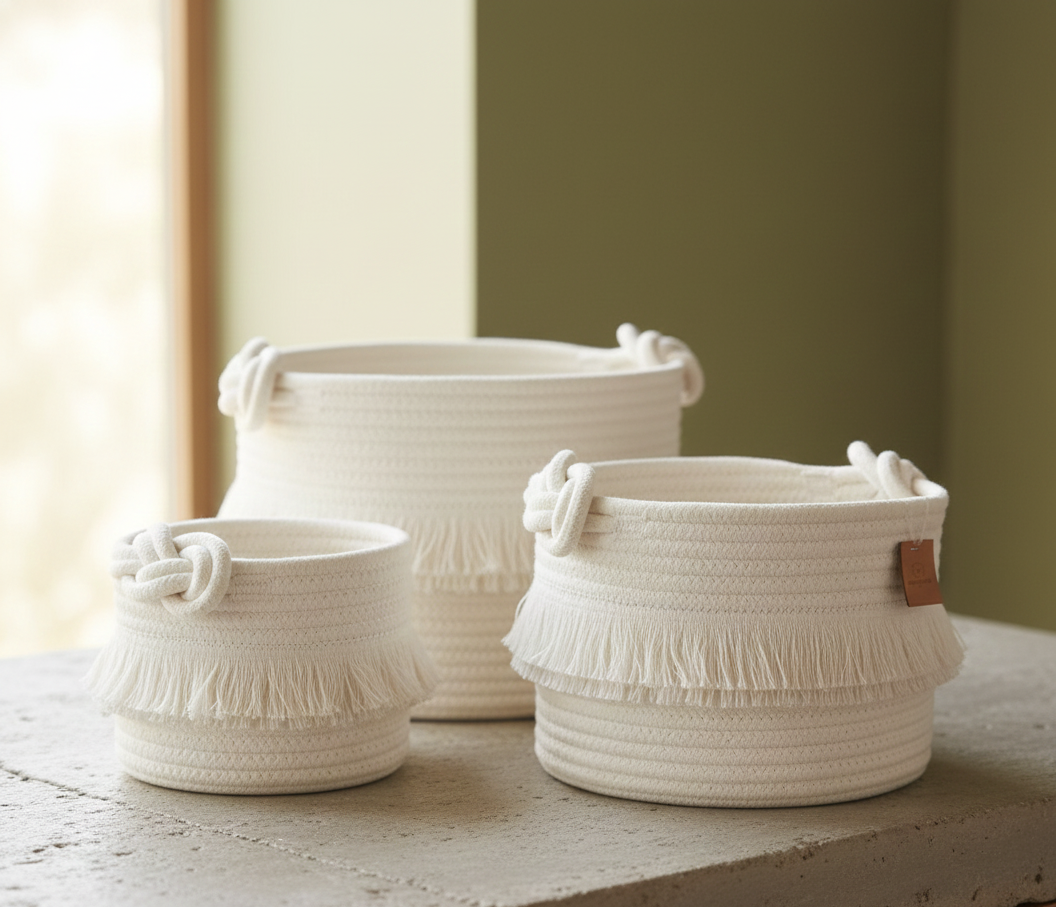 Fancy White Cotton Planters & Storage Baskets - Multiple Sizes