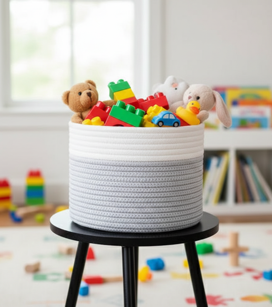 White & Grey Cotton Storage Basket / Planter - Multiple Sizes - Customizable