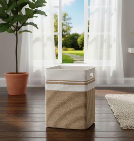 Beige & White Foldable Cotton Storage Bin - 18 inch x 15 inch x 11 inch