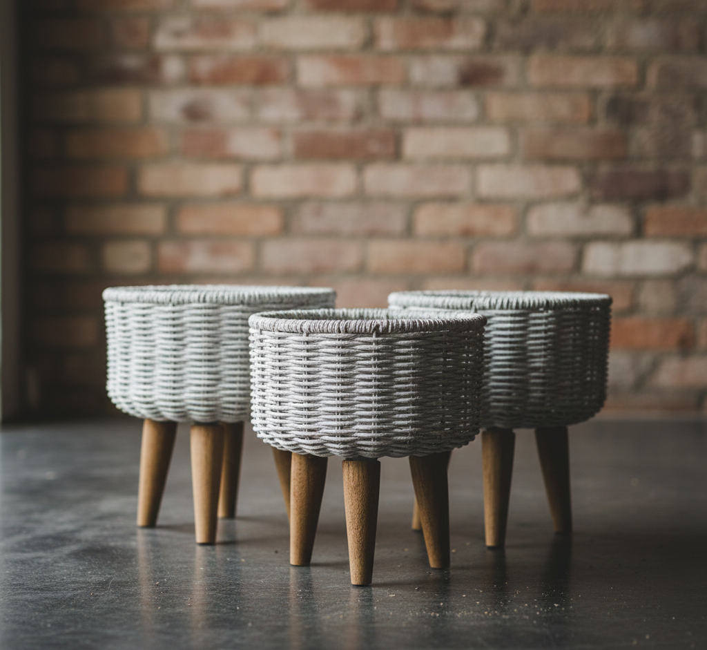 Eco-Friendly Beige & White Jute Planter - Set of 3