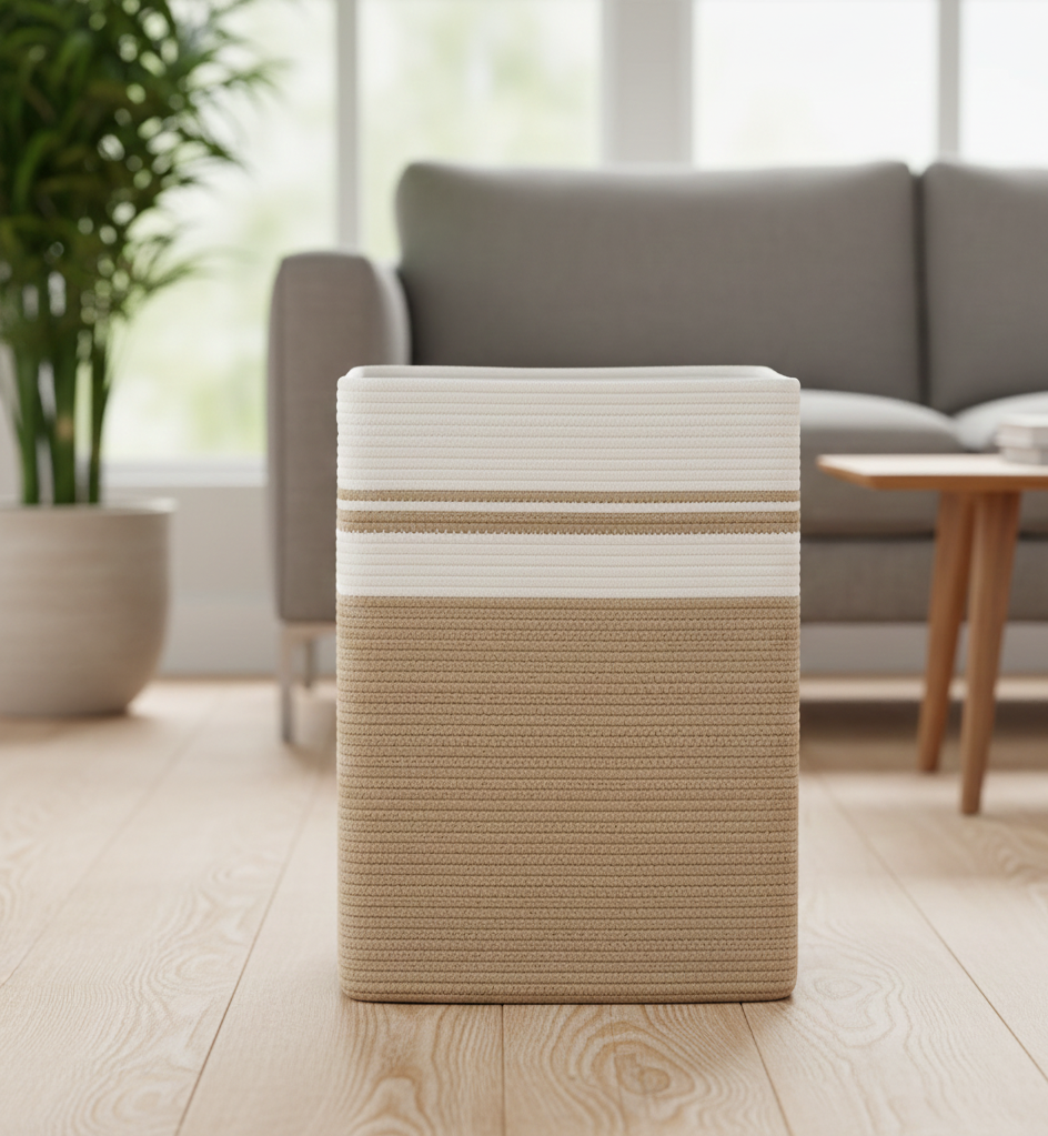 Beige & White Foldable Cotton Storage Bin - 18 inch x 15 inch x 11 inch