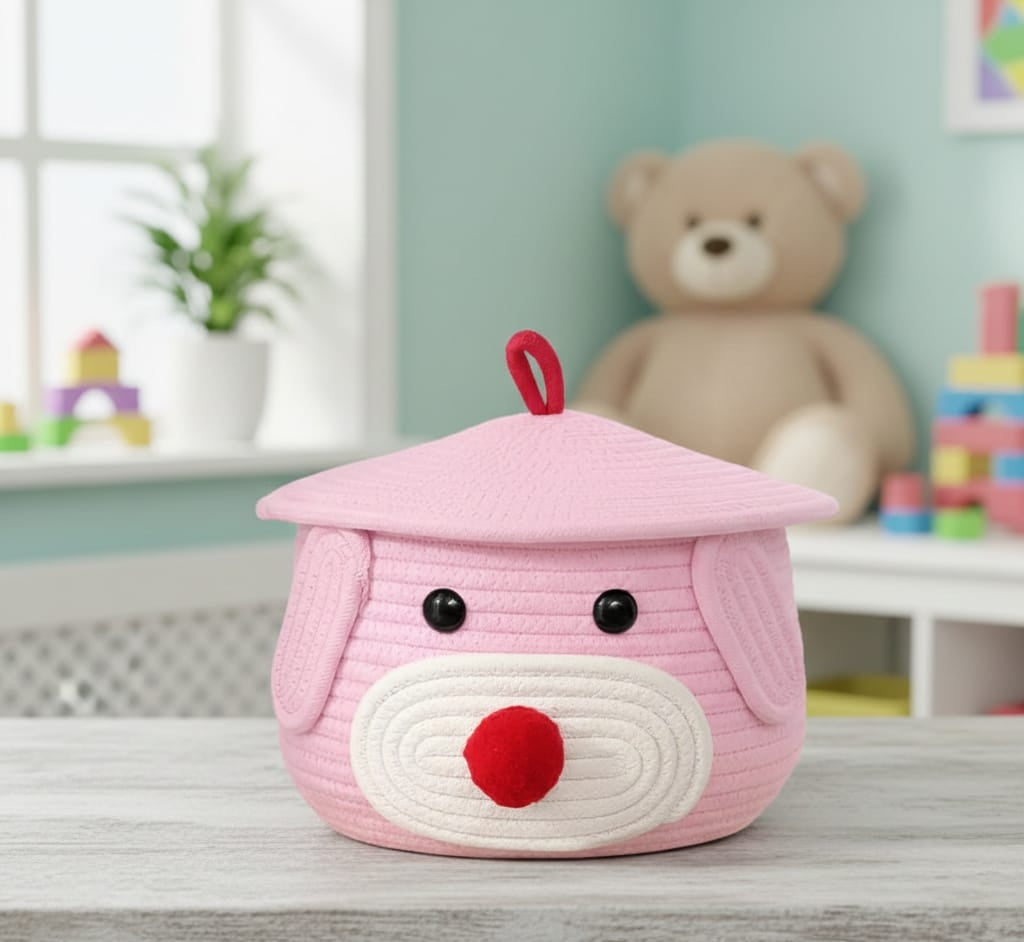 Kids Multi-Purpose Cotton Basket with Lid - Multiple Colors - 11 x 11 x 7 inch