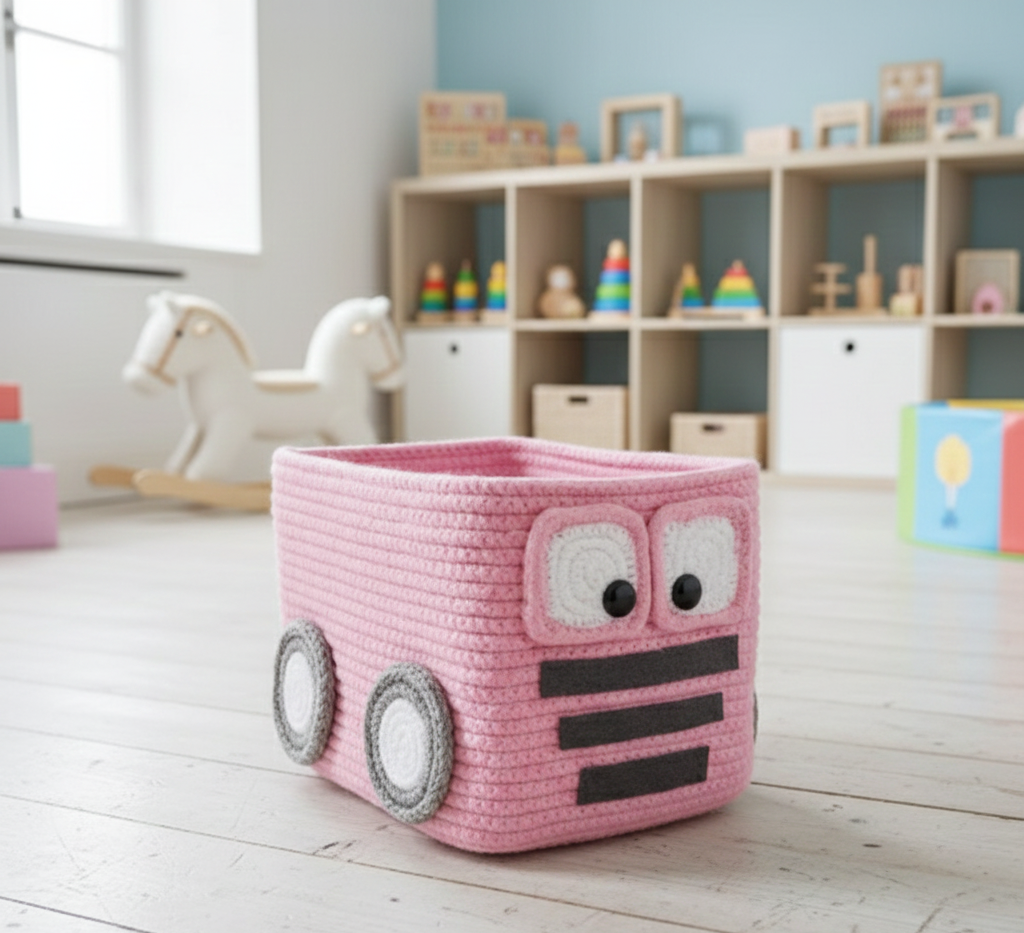 Kids Pink Car Cotton Storage Basket