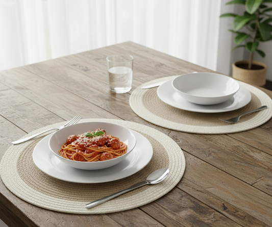 Beige with Off-White Border Dual-Color Placemats