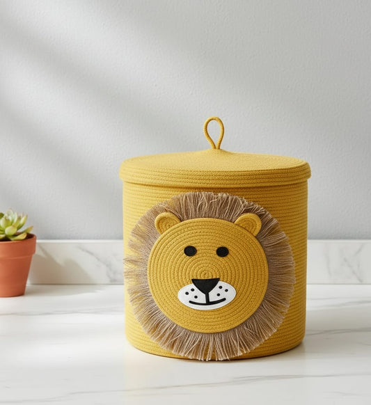 Lion Cotton Kids Storage Basket with Lid