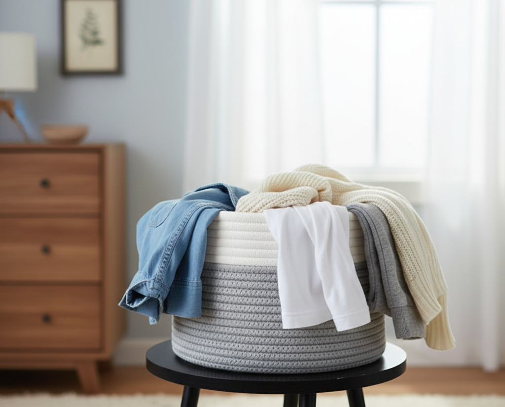 White & Grey Cotton Storage Basket / Planter - Multiple Sizes - Customizable