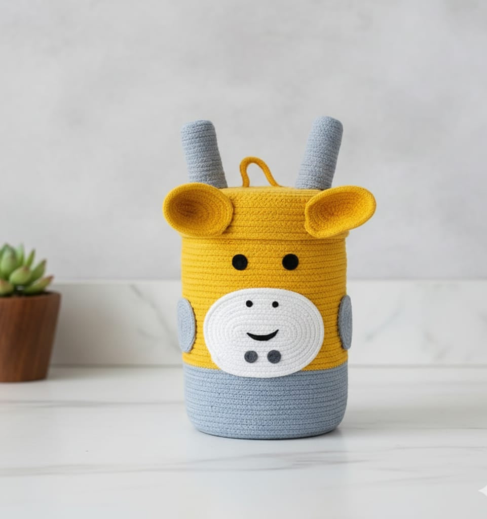 Cow Cotton Kids Toy Storage Basket with Lid - Yellow