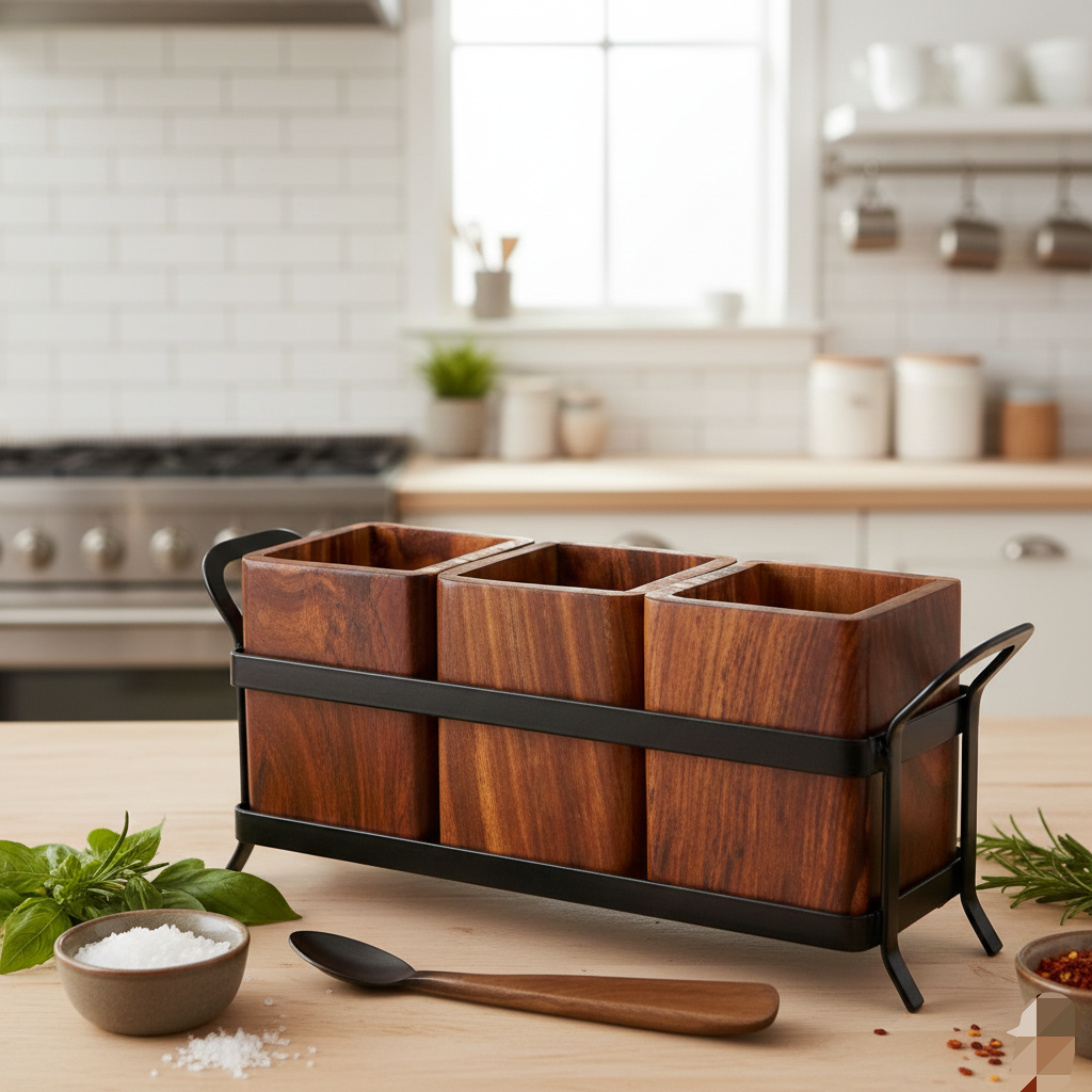 Rustic Wooden Cutlery Holder - 11 inch x 4.5 inch